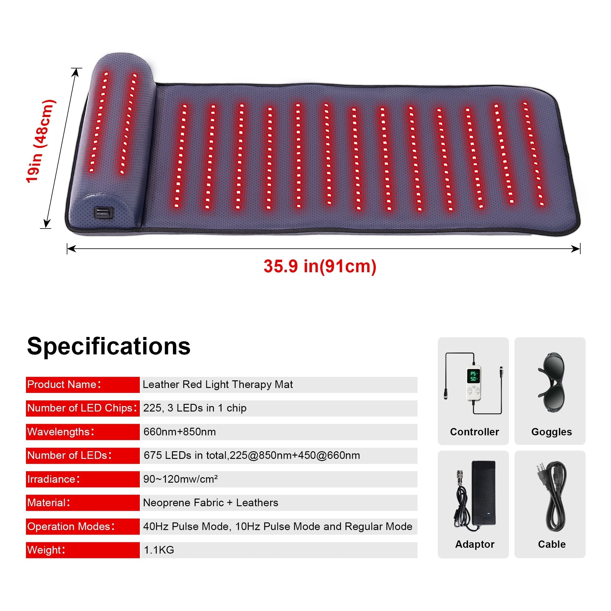 Zephira | Red Light Therapy Mat — Leather Design with Built-in Neck Support 6