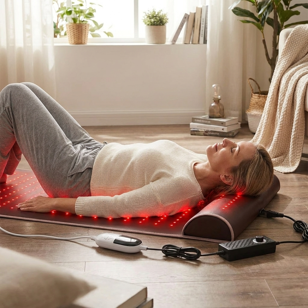 Rivena | Red Light LED Mat — Leather Design with Built-in Neck Support